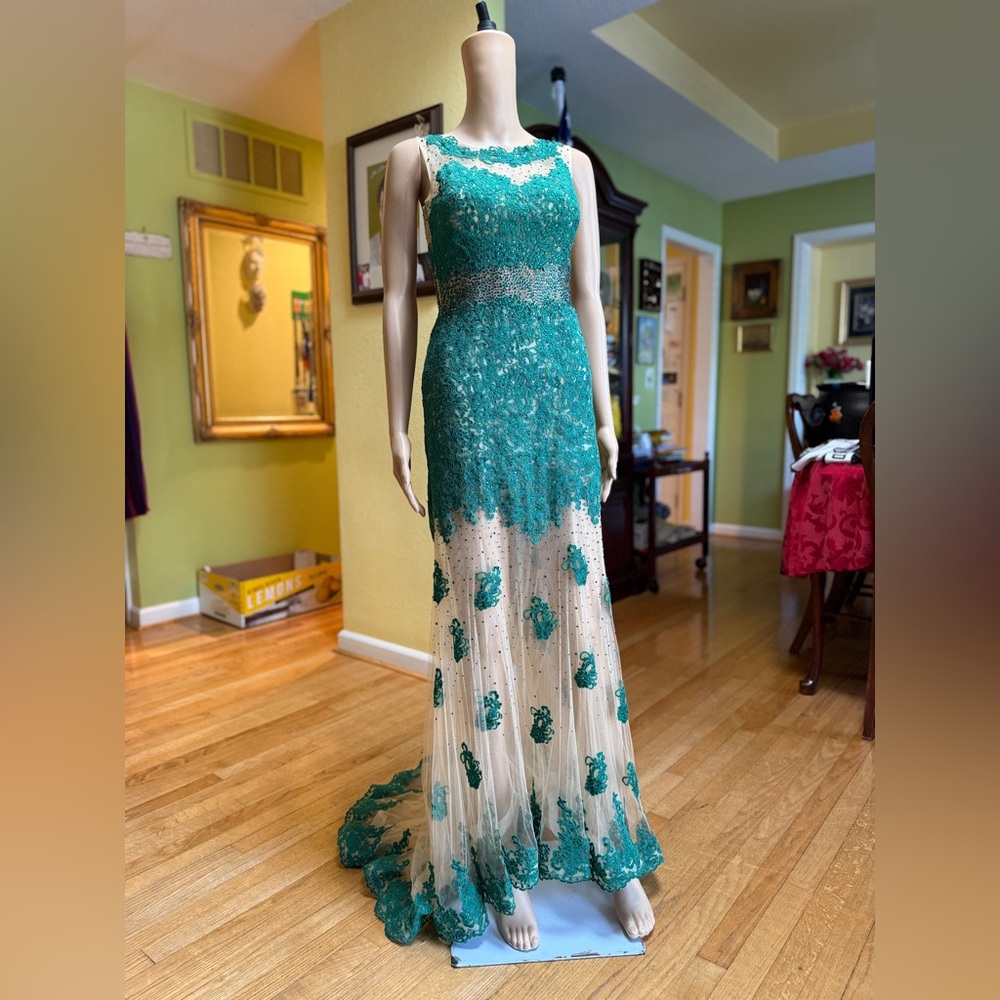 Teal Lace Prom Dress